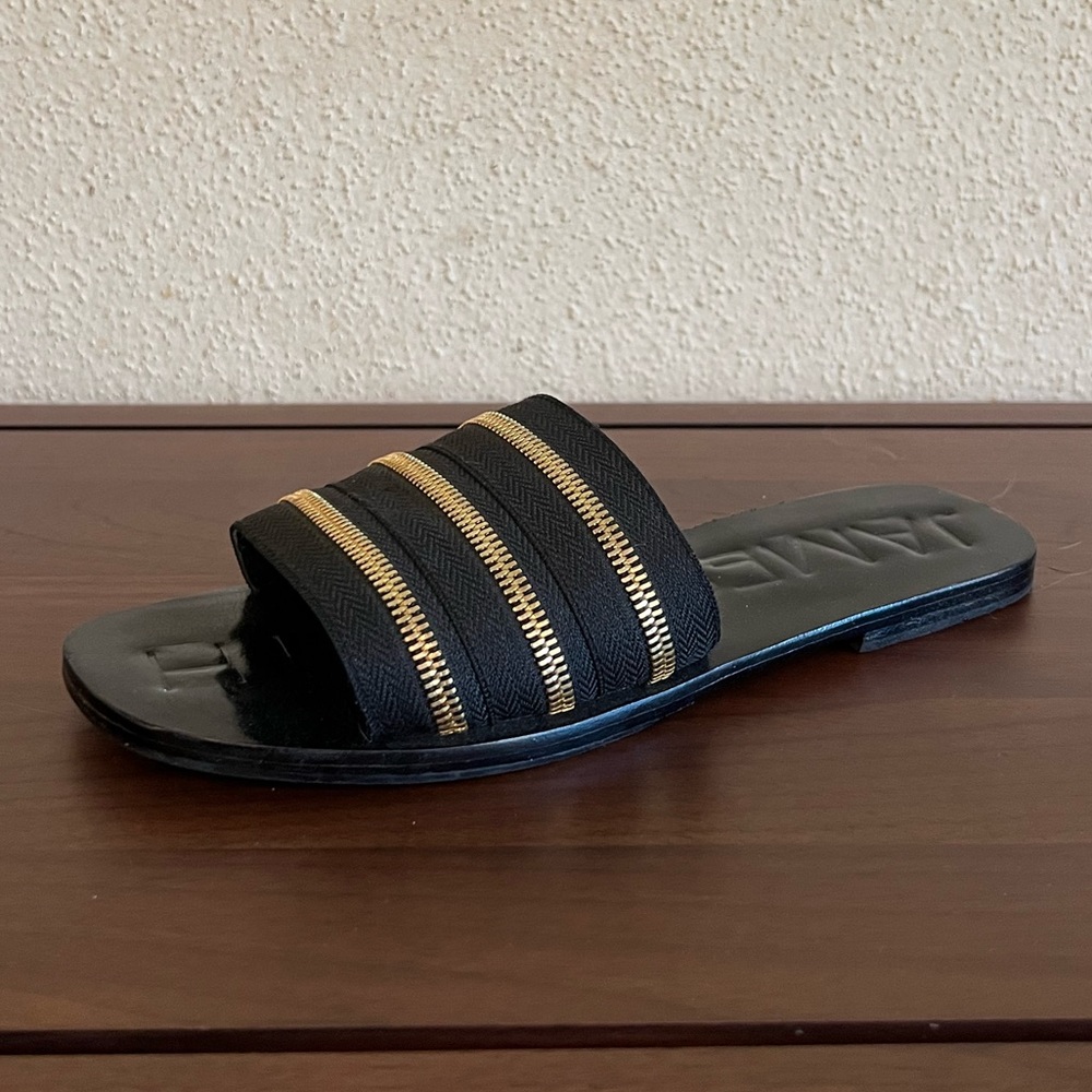 JAMES SMITH Zipper sandals Black leather suede lined 38 flats